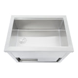 Mobiler Cocktail-Bar-Station aus Edelstahl mit 800mm Eiswürfelwagen, glänzende Oberfläche, rechteckige Form und praktischer Ablage