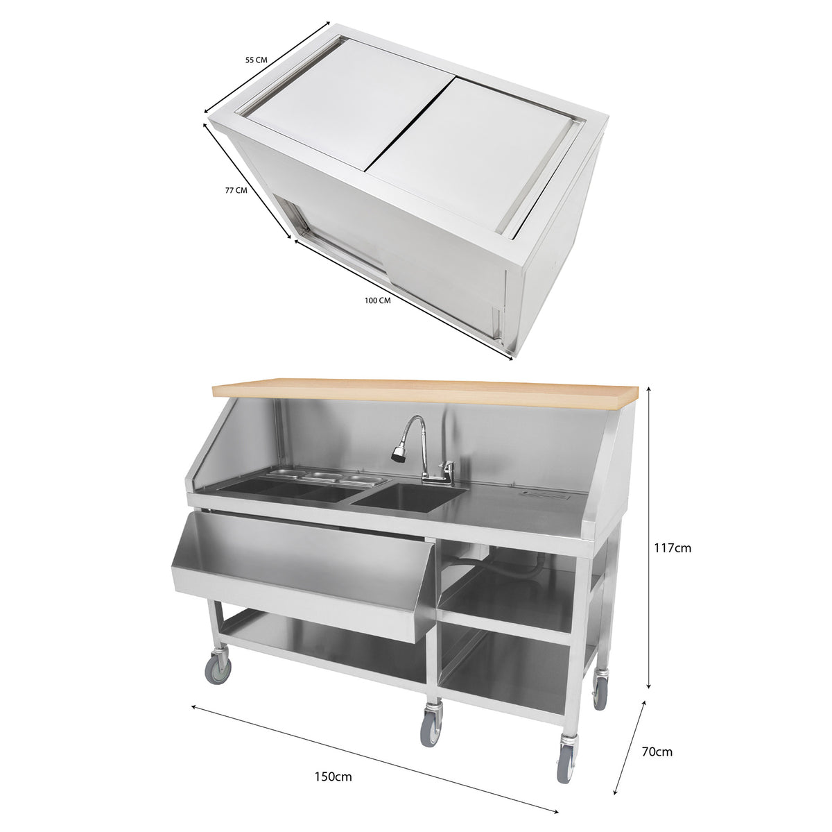 Mobiler Cocktail-Bar-Station mit 1000mm Eiswürfelwagen - view 5