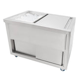 Mobiler Cocktail-Bar-Station aus Edelstahl mit 1000mm Eiswürfelwagen, glänzende Oberfläche, zwei Fächer und Rollen für einfache Mobilität