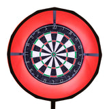 Dartboard mit LED-Ringlicht in leuchtendem Rot, zeigt ein klassisches Zielmuster mit schwarzen und weißen Segmenten, ideal für Spielabende