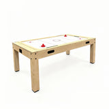 Spieltisch aus Eiche mit glatter Oberfläche, roten Pucks und robusten Beinen, ideal für Spieleabende und Freizeitaktivitäten
