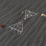 Dartspieltisch in Grau mit weißen Markierungen, Holzoberfläche und bunten Spielsteinen in Rot und Beige, ideal für Spaß und Wettbewerbe