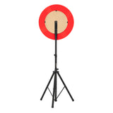 Grauer 7-in-1 Spieltisch mit einem roten LED-Ringlicht und einem stabilen schwarzen Stativ, ideal für Dartspiele und Freizeitaktivitäten