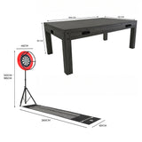 Grau 7-in-1 Spieltisch mit Dart-Set und LED-Ringlicht, robustes Design, Maße: 206x112x82 cm, ideal für Spielabende und Freizeitaktivitäten