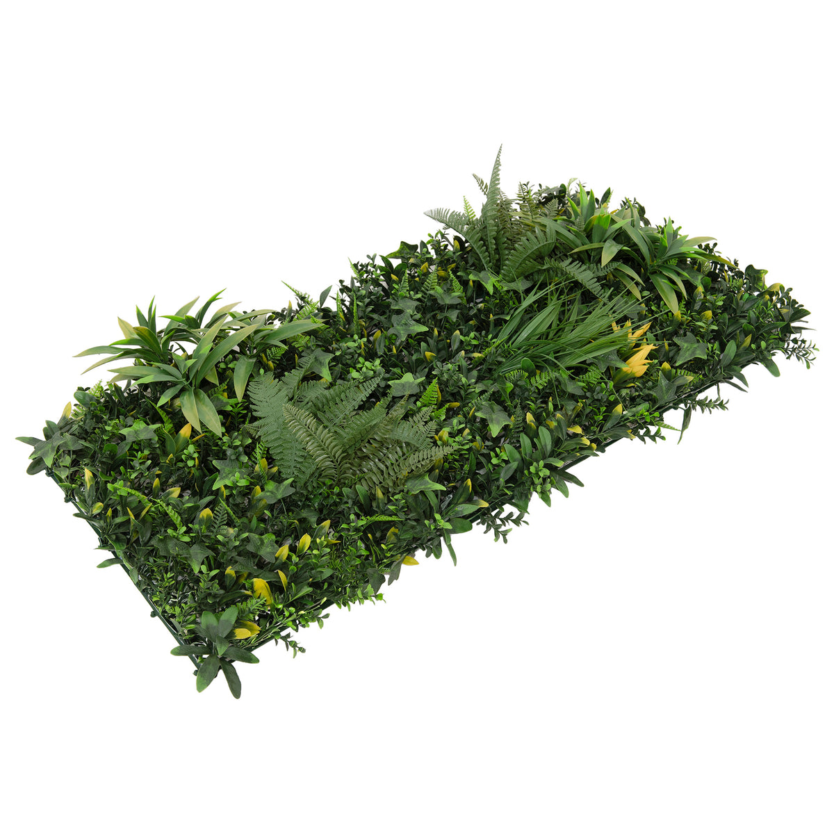 Ayla Künstliche Wandfliese in 50 cm x 100 cm, lebendige grüne Pflanzen mit verschiedenen Texturen und Formen, ideal für dekorative Akzente