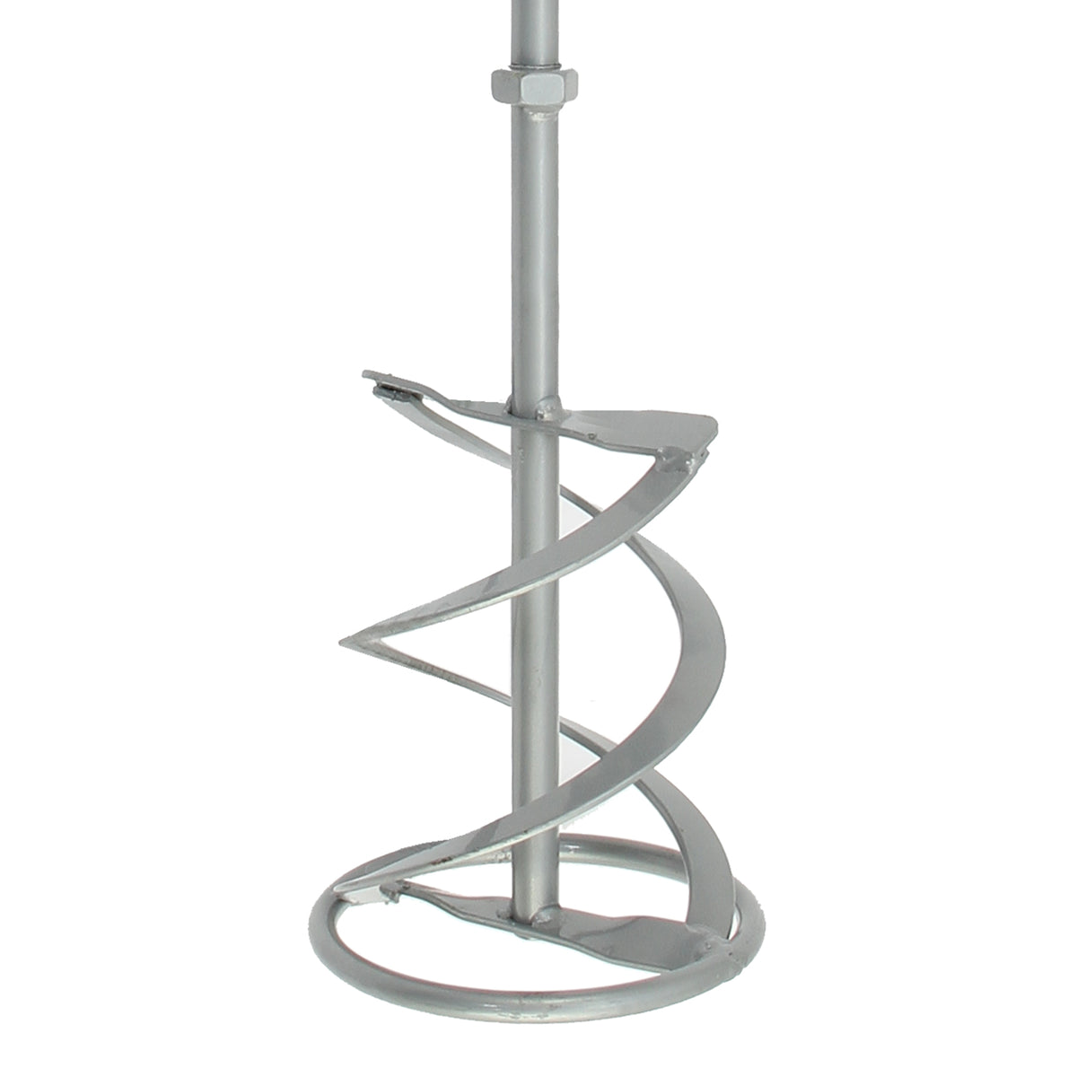 Silberner Rührer mit spiralförmigem Design und robustem Metall, ideal zum Mischen von Farbe oder anderen Materialien in Eimer oder Behältern