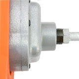 Silberner Rührmotor mit orangefarbenem Gehäuse, robustem Design und glatter Oberfläche, ideal für das Mischen von Farben und Materialien