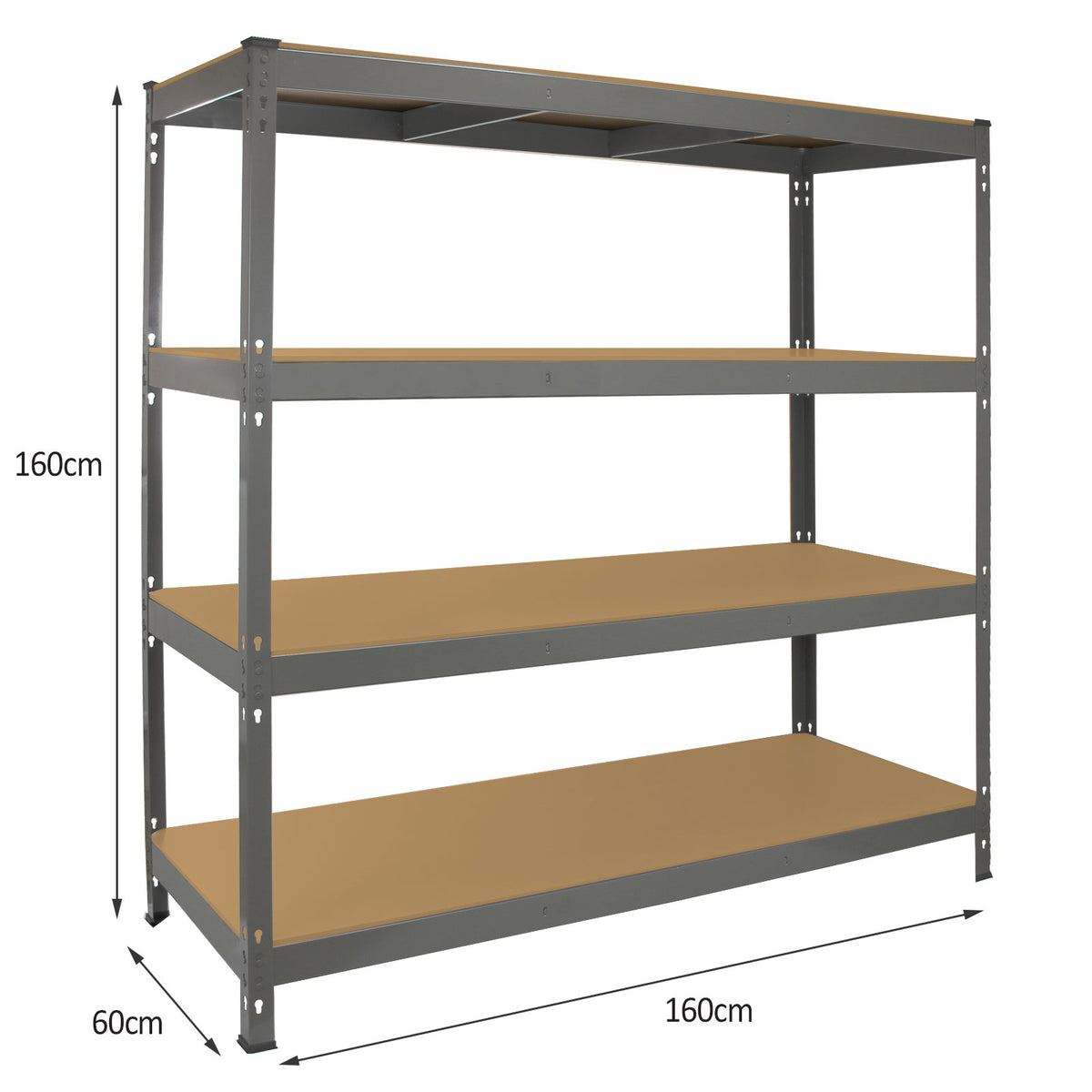 Graues Monster Racking Q-Rax Lagerregal mit vier stabilen Regalböden, 160 cm hoch und 60 cm breit, ideal für die Aufbewahrung von Gegenständen