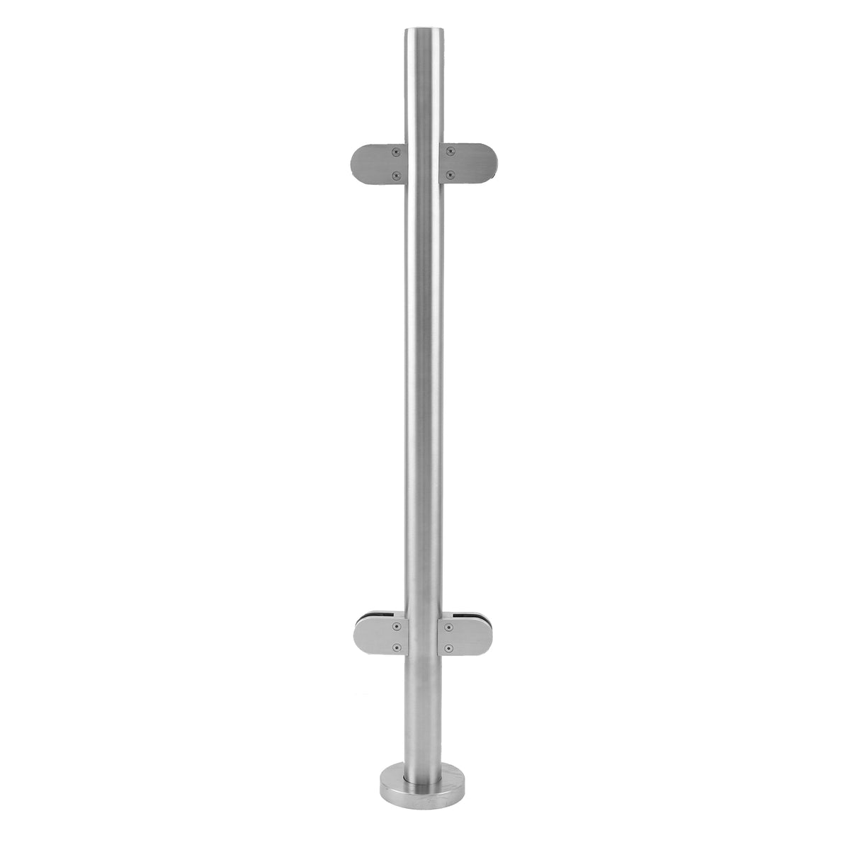 Edelstahl Mittelpfosten für Balustrade, 110 cm hoch, glänzende Oberfläche, zylindrische Form, mit stabilen Wandhalterungen für einfache Montage