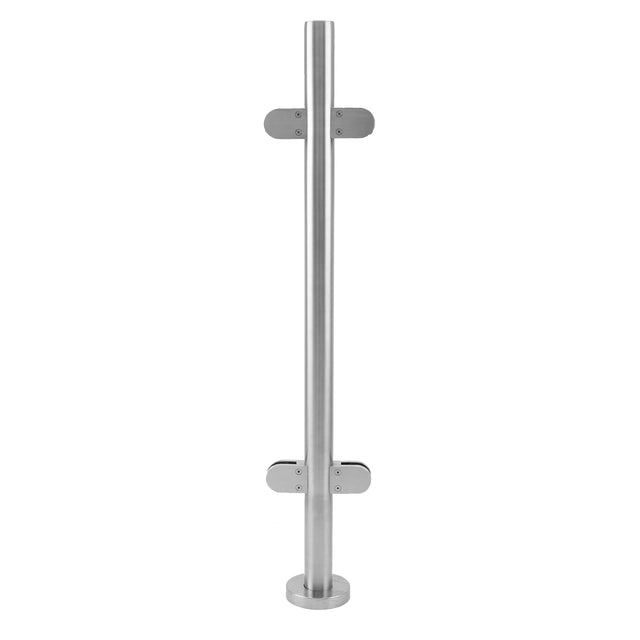 Edelstahl Mittelpfosten für Balustrade, 110 cm hoch, glänzende Oberfläche, zylindrische Form, mit stabilen Wandhalterungen für einfache Montage