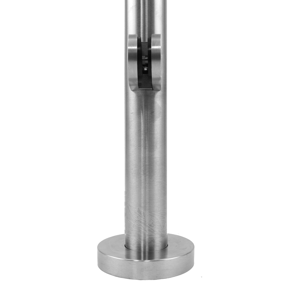 Edelstahl-Balustrade Endpfosten mit glänzender Oberfläche, 110 cm hoch, runder Sockel, robust und modern, ideal für Treppen und Balkone