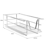 Ausziehbare Küchenschublade aus glänzendem Edelstahl, 43 cm lang, 19,7 cm breit und 14 cm hoch, mit stabilen Gitterstrukturen für optimale Aufbewahrung