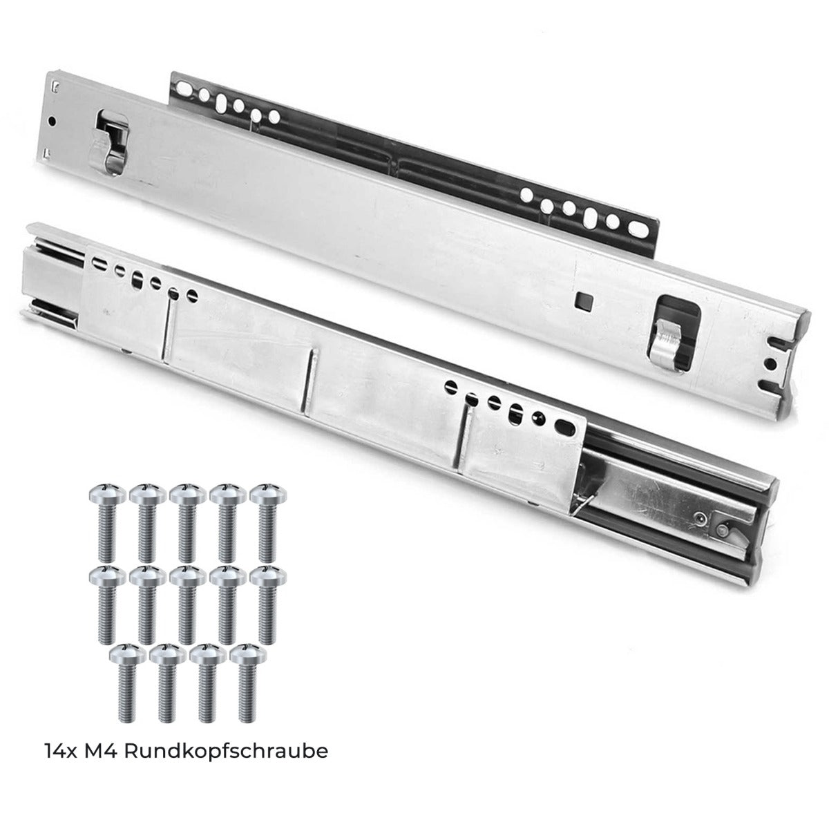 Teleskopschublade aus Edelstahl mit glatten, glänzenden Oberflächen, inklusive Schrauben für die Montage, ideal für Küchenschubladen mit 60 cm Länge