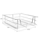 Ausziehbare Küchenschublade aus glänzendem Metall, 43 cm lang, 39,7 cm breit, 14 cm hoch, mit stabilen Drahtgittern für optimale Aufbewahrung