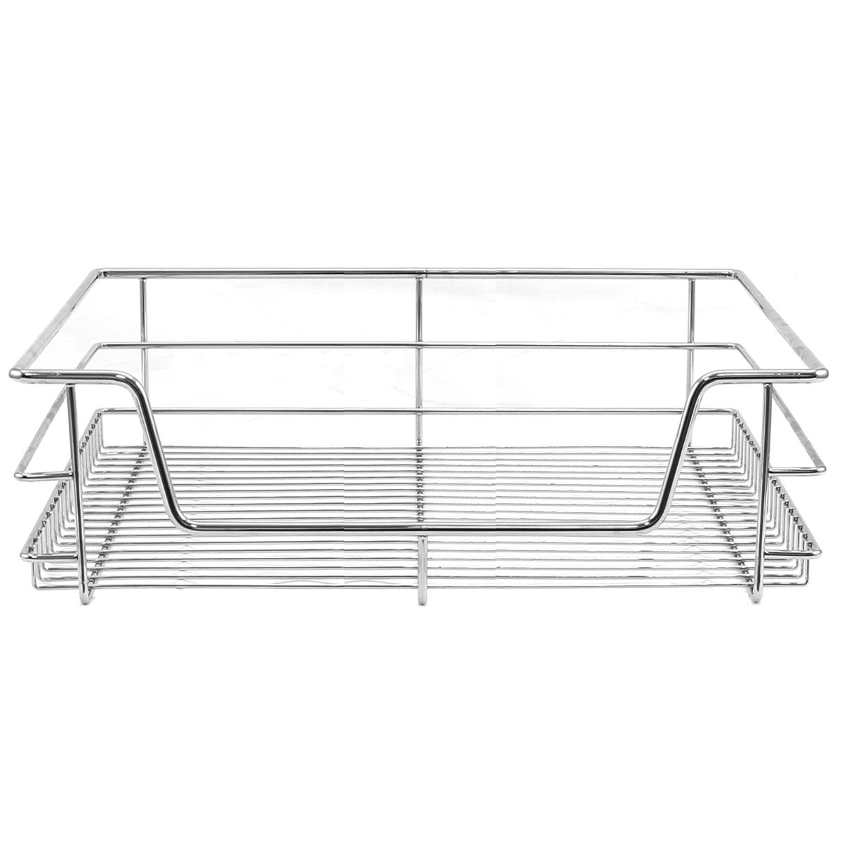 Ausziehbare Küchenschublade aus glänzendem Edelstahl, rechteckig mit offenen Rosten, ideal für 60 cm breite Schränke, leicht und robust