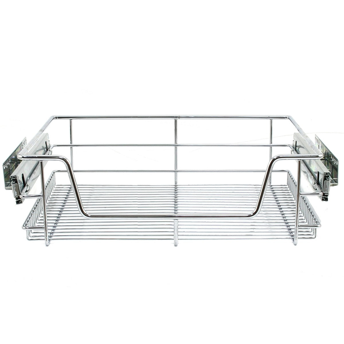 Ausziehbare Küchenschublade aus glänzendem Edelstahl, ideal für 60 cm breite Schränke, mit stabilen Gitterstrukturen und glatten Schienen