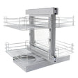 Eckschrank aus silbernem Metall mit zwei ausziehbaren Körben, ideal für die Küche, bietet optimalen Stauraum und einfachen Zugriff auf Lebensmittel