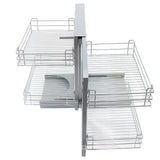Der KuKoo Magic Corner Eckschrank in Silber mit zwei Drahtkörben für optimale Raumausnutzung, ideal für die Küche, öffnet rechts