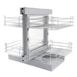 Moderner KuKoo Magic Corner Eckschrank in Silber mit zwei offenen Drahtregalen, ideal für die Küchenorganisation und platzsparende Aufbewahrung