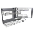 Ausziehbarer Edelstahl-Eckschrank mit mehreren Drahtregalen, glänzender Oberfläche, robustem Design und flexibler Nutzung für Küchen- oder Wohnräume