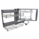 Ausziehbarer Edelstahl-Eckschrank mit mehreren Drahtregalen, glänzender Oberfläche, robustem Design und flexibler Nutzung für Küchen- oder Wohnräume