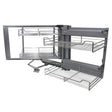 Ausziehbarer Edelstahl-Eckschrank in silber, mit mehreren Drahtregalen, ideal für platzsparende Aufbewahrung in der Küche, 90-100 cm breit