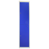 Zweiflügeliger Schließfachschrank in kräftigem Blau mit glatter Metalloberfläche, zwei Fächern und silbernem Schloss, ideal für Schulen oder Fitnessstudios