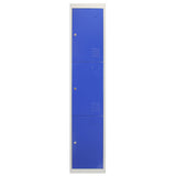 Drei türiger Schließfachschrank in lebhaftem Blau mit glatten Oberflächen, metallischem Material und stabiler Bauweise, ideal für Schulen oder Fitnessstudios