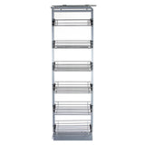 Ausziehbarer KuKoo Vorratsschrank in Silber, 170cm bis 195cm hoch, mit sechs offenen Drahtregalen für optimale Küchenorganisation und Stauraum