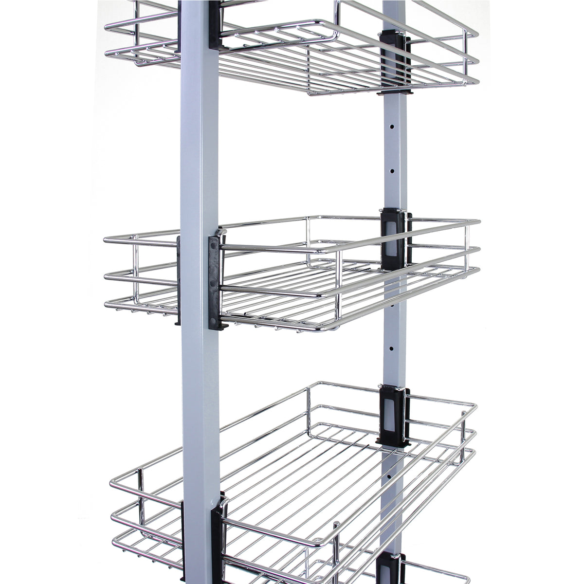 Ausziehbarer Vorratsschrank in Silber mit drei stabilen Drahtkörben, verstellbare Höhe von 190 bis 220 cm, ideal für Küchenorganisation