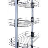 Ausziehbarer KuKoo Vorratsschrank in Silber mit stabilen Drahtkörben, ideal für die Küche, verstellbare Höhe von 170 cm bis 195 cm, modernes Design
