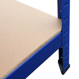 Blaue T-RAX Lagerregale mit stabilen, pulverbeschichteten Metallrahmen und robusten MDF-Regalböden, ideal für die Aufbewahrung von Waren