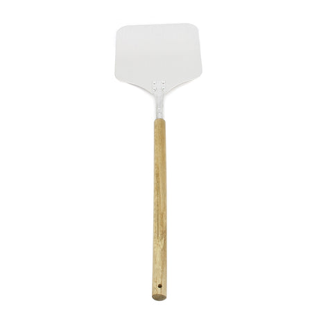 Helle 9-Zoll Pizzaschaufel mit flacher, glänzender Metallfläche und einem robusten, naturbelassenen Holzgriff für einfaches Pizzahandling