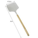 Robuste KuKoo Pizzaschaufel mit 9 Zoll (22 cm) breiter, flacher Aluminiumfläche und langem, ergonomischem Holzgriff von 83 cm für einfaches Pizzahandling