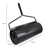 Schwarze Garten Anhängewalze von T-Mech mit einem Durchmesser von 40 cm und einer Länge von 105 cm, ideal zum Verdichten von Erde und Rasenflächen