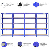 Blaues 90 cm Lagerregal aus pulverbeschichtetem Stahl mit 8 stabilen MDF-Regalen, verstellbaren Höhen und einem kostenlosen Gummihammer
