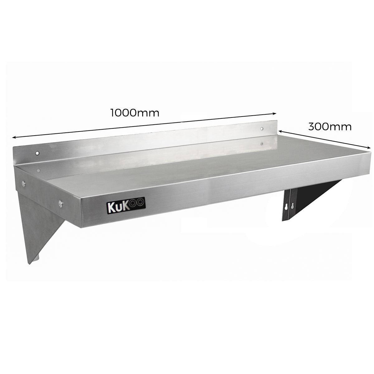 Hochwertiges KuKoo Gastro Wandregal aus Edelstahl, 1000mm x 300mm, mit glatter Oberfläche und stabilen Halterungen für eine sichere Montage