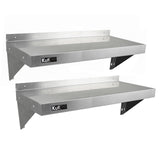 Zwei KuKoo Gastro Wandregale aus rostfreiem Stahl, 1000mm x 300mm, mit glatter, glänzender Oberfläche und stabilen, schwarzen Halterungen