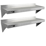 Zwei stabile KuKoo Gastro Wandregale aus rostfreiem Edelstahl, 1250 mm lang und 300 mm tief, mit glatter Oberfläche und robusten Halterungen