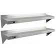 Zwei stabile KuKoo Gastro Wandregale aus rostfreiem Stahl, 1400mm x 300mm, mit glatter, glänzender Oberfläche und robusten Halterungen für vielseitige Nutzung