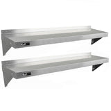 Zwei stabile KuKoo Gastro Wandregale aus rostfreiem Stahl, 1400mm x 300mm, mit glatter, glänzender Oberfläche und robusten Halterungen für vielseitige Nutzung
