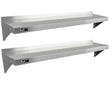 Zwei stabile KuKoo Gastro Wandregale aus Edelstahl, jeweils 1500 mm lang und 300 mm tief, mit glatter, glänzender Oberfläche und robusten Halterungen