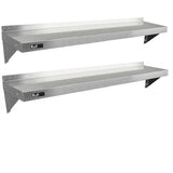 Zwei stabile KuKoo Gastro Wandregale aus Edelstahl, jeweils 1500 mm lang und 300 mm tief, mit glatter, glänzender Oberfläche und robusten Halterungen