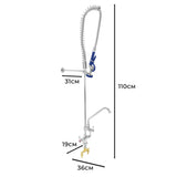 Hochwertige KuKoo Gastro Geschirrbrause aus Edelstahl mit flexibler Spiralschlauch, verchromtem Finish und präzisen Abmessungen für professionelle Küchen