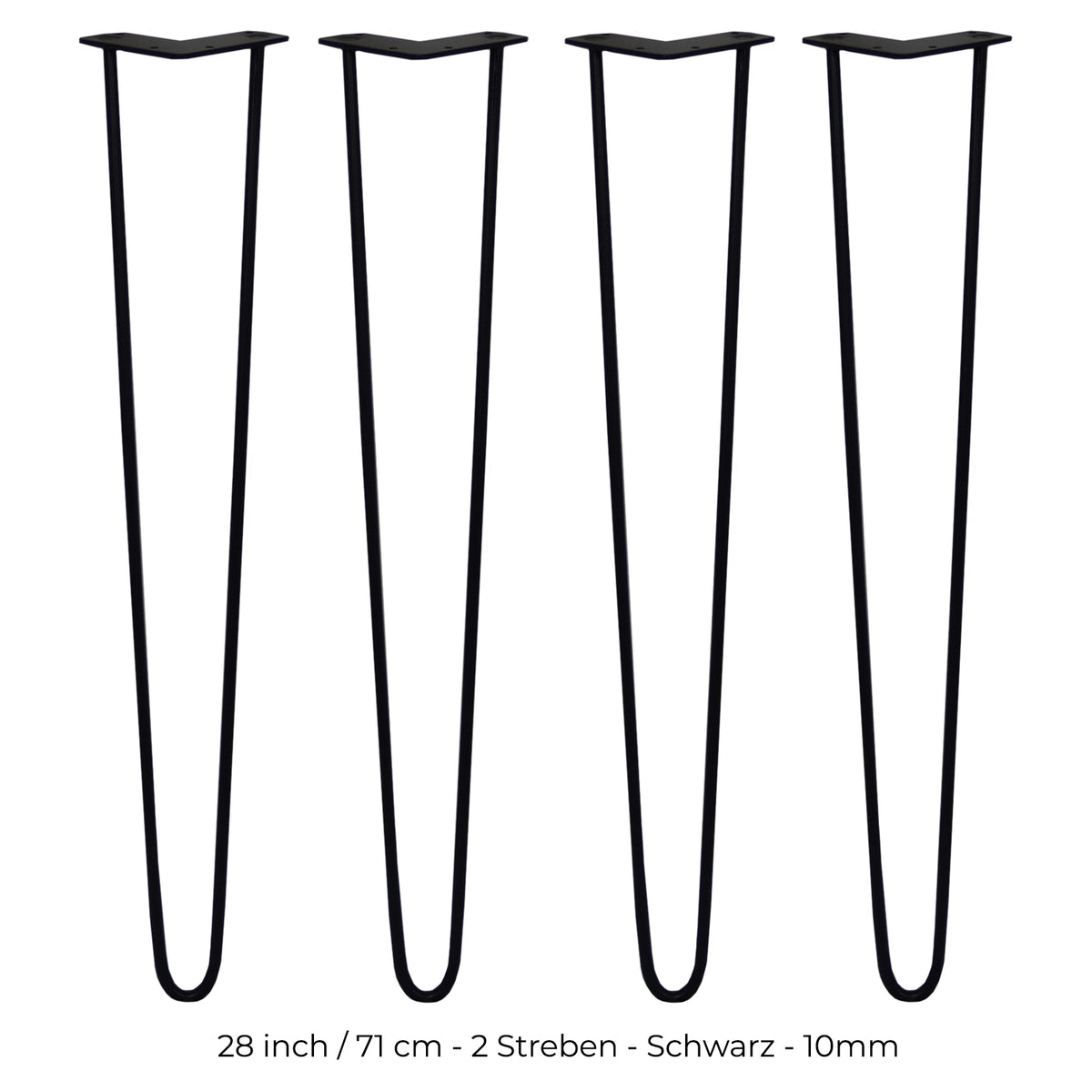 Schwarze Hairpin Tischbeine mit zwei Streben, 71 cm hoch, aus robustem Metall, schlankes, modernes Design für Möbelprojekte
