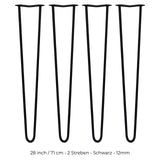 Schwarze Hairpin Tischbeine mit zwei Streben, 71 cm hoch, aus robustem Metall, schlankes, modernes Design für stilvolle Möbelprojekte