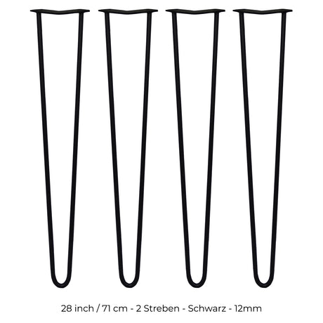Schwarze Hairpin Tischbeine mit zwei Streben, 71 cm hoch, aus robustem Metall, schlankes, modernes Design für stilvolle Möbelprojekte