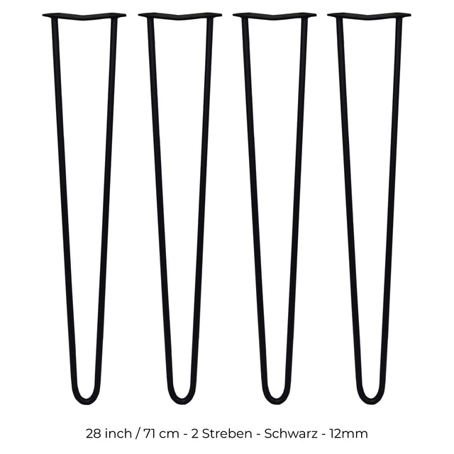 Schwarze Hairpin Tischbeine mit zwei Streben, 71 cm hoch, aus robustem Metall, schlankes, modernes Design für stilvolle Möbelprojekte