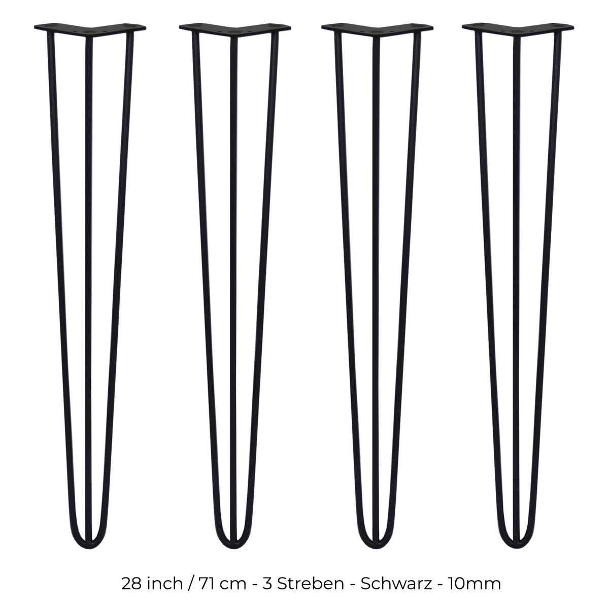 Schwarze 71 cm hohe Hairpin Tischbeine mit 3 Streben aus robustem Metall, ideal für moderne Möbelgestaltungen und DIY-Projekte