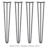 Schwarze 71 cm hohe Hairpin Tischbeine mit 3 Streben aus robustem Metall, ideal für moderne Möbelgestaltungen und DIY-Projekte